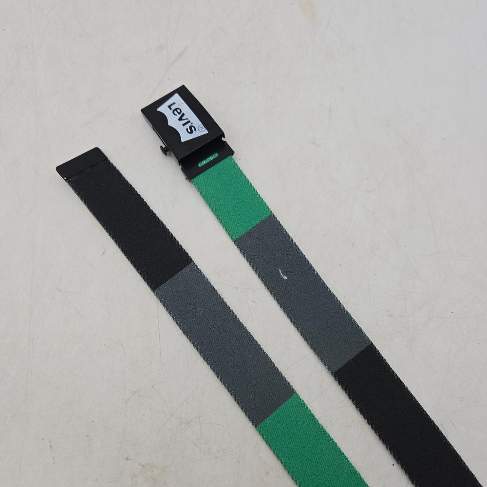 Levi's Belt Gray Green Colorblock Woven Stretch Mens 30 Black Buckle NWOT